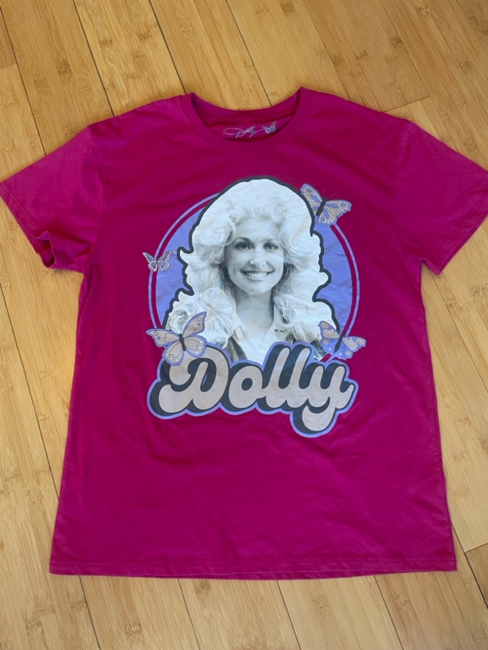 Dolly brand Women's Magenta Graphic Tee with Dolly Parton picture Portrait
